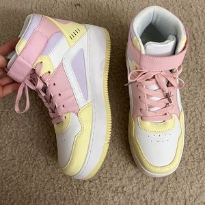 Lulu’s pastel color high top white sneakers
